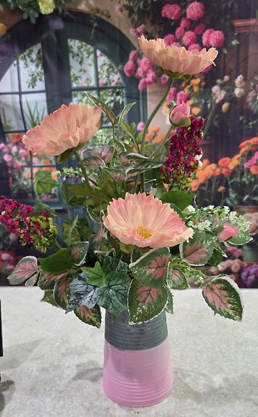 Silk Arrangement pink watering can