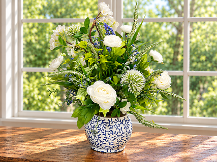 Blue and white centerpiece