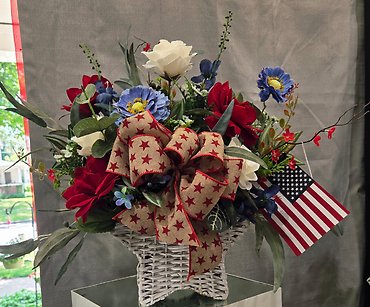 red, white and blue arrangement